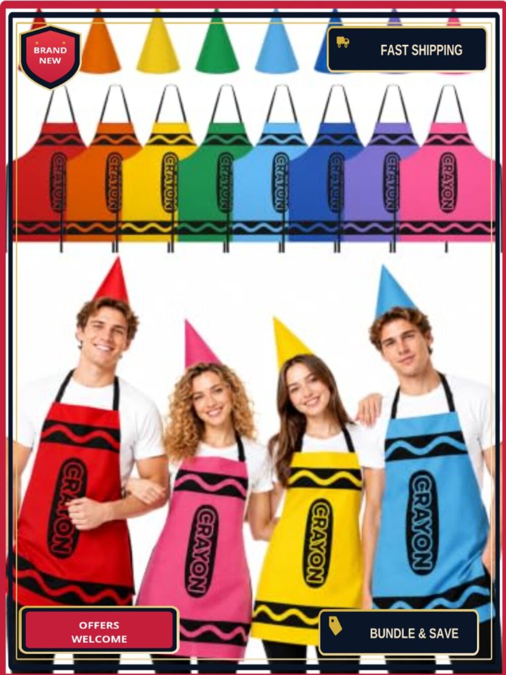 16PCS Crayon Costume Adult Apron with Cone Hats Funny Group Halloween Outfit